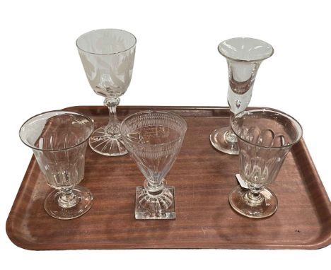 Pair of 19th Century glass rummers, lemon squeezer foot rummer and two stemmed glasses (5).