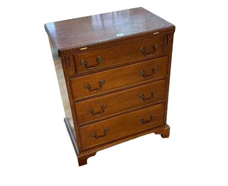 Mahogany fold top Bachelors chest of four graduated drawers on bracket feet, 77cm by 61cm by 38cm (top folded).