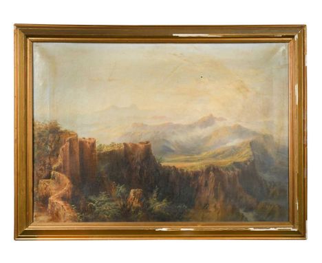 Continental School, 19th century A panoramic view of the Western Ghats, India, with a Maratha fort, possibly Pratapgad Fort, 