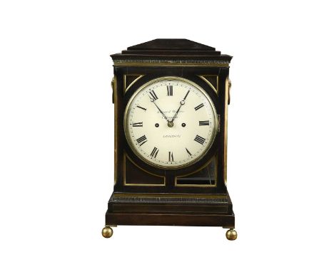 A Regency ebonised bracket clock, the painted dial signed 'Edward Watson, Cheapside, London', with twin fusee movement and si