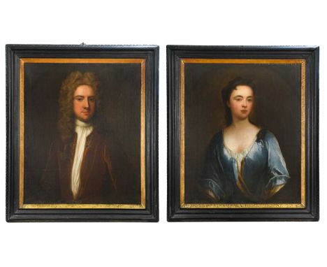 Attributed to Jonathan Richardson Senior (English, 1677-1745) A pair of portraits of a lady and gentleman, believed to be Sir