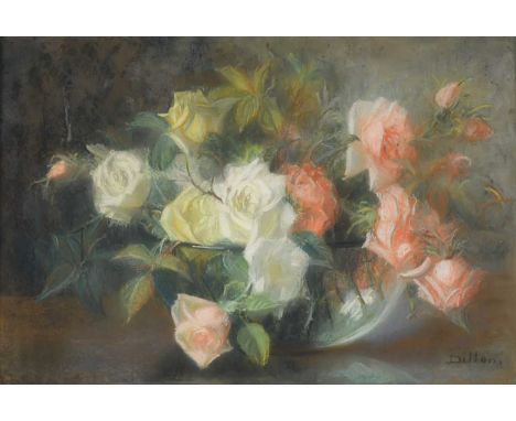 Julia McEntee Dillon (American, 1834-1919) Still life of roses in a glass bowlsigned 'JDillon' lower rightpastel37.5 x 55cm