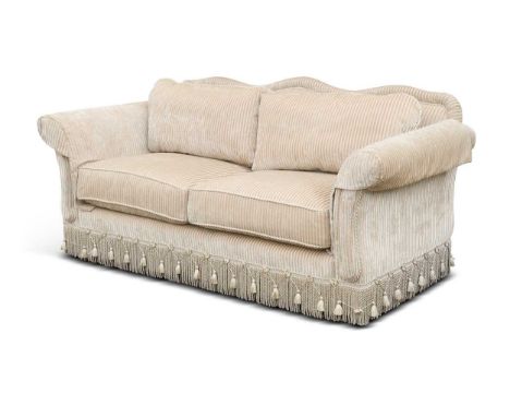 A Parker & Farr three seat sofa, retailed by Harrods, with striped fabric and bullion fringe86 x 192 x 90cmbought in 2007, wi
