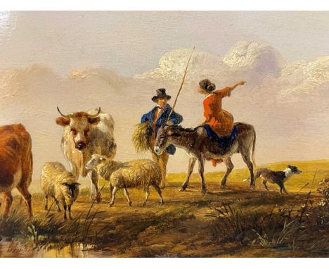 Thomas Sidney Cooper RA (British, 1803-1902) Figures and animals in a sunset landscapesigned 'T S Cooper' and dated 1844 lowe
