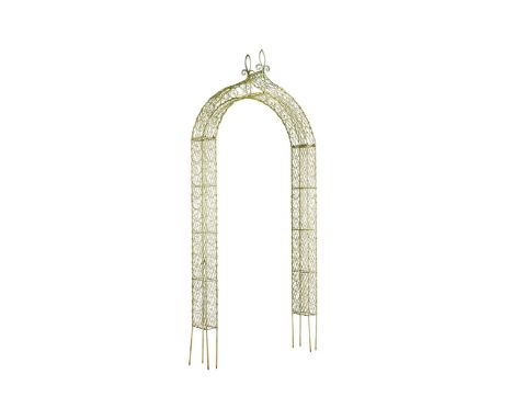 A wire work garden arch, 20th century, the rounded arch surmounted by a fleur-de-lys265 x 115 x 24cm