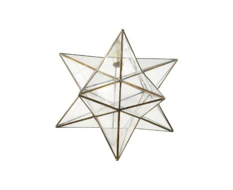 A brass and glass star shaped hall lantern, 20th century, 41 x 36cm