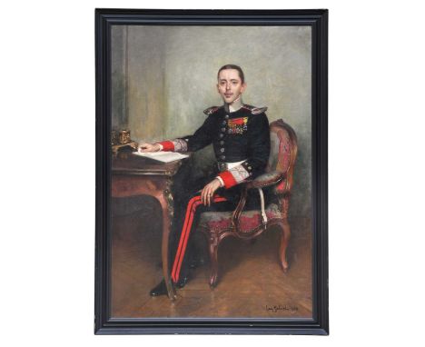 § Léon Laurent Galand (French, 1872-1960) Portrait of an officer of the Spanish Royal Guard, full-length, seated, in uniform 