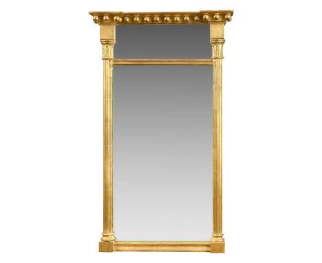 A Regency giltwood pier mirror, the ball moulded cornice above two rectangular mirror plates flanked by column pilasters80 x 