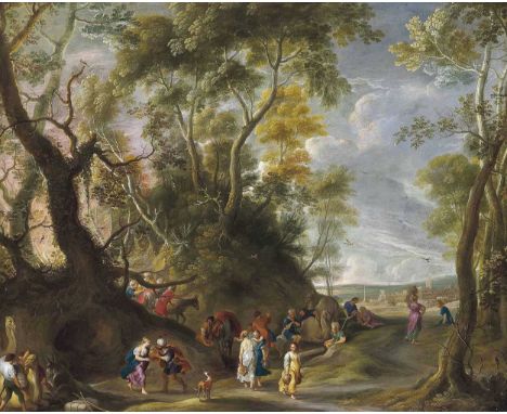 Guilliam Forchondt I (Flemish, 1608-1678) and Caspar van der Hoecke I (Flemish, c. 1580-c. 1648)  Rebekah offers Eliezer a dr