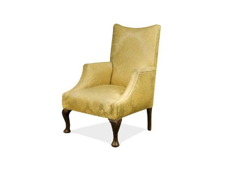 A small George III style mahogany armchair, with concave shape back and down swept arms on cabriole front legs98 x 64 x 66cmP