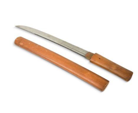 A Japanese short sword 'Wakizashi', probably 16th century, previously attributed to Kanemasu, with signature to tang, 30cm bl