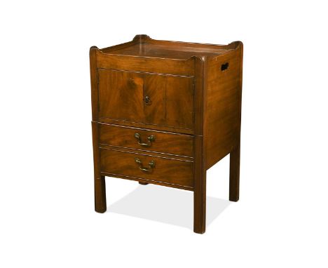 A George III mahogany tray-top night cupboard, with tray top over cupboard doors and pull out commode drawer79 x 56 x 46cmPro