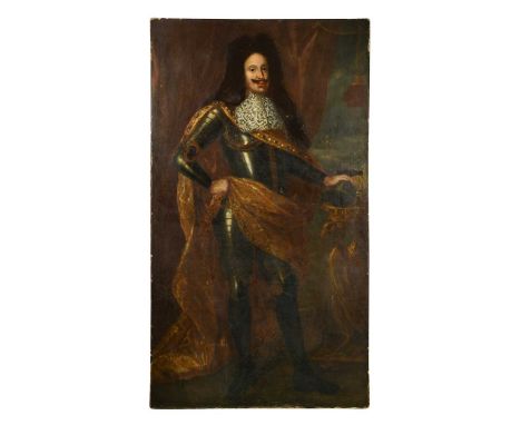 Follower of Benjamin von Block Portrait of Emperor Leopold I (1640-1705) standing full length in armour, his hand on the Impe