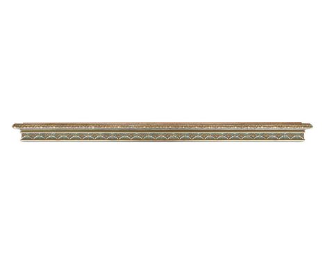 A set of three blue painted and gilt pelmets, late 20th century, with lambs tongue moulded cornice and floral decorated friez