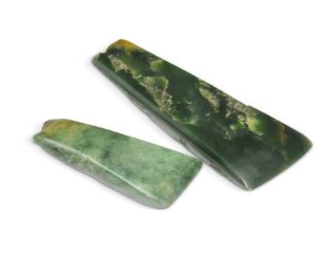 A pre- European Māori toki pounamu (greenstone adze),  probably Kawakawa stone, the poll partly ground, each side with pronou