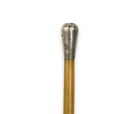 A silver coloured metal mounted rhino horn swagger stick, circa 1910, 52cm longNon-UK bidders are politely asked not to bid o