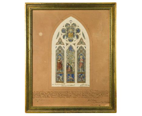 Arthur O'Connor (Irish, 1826-1873) A stained glass window design depicting the Ascension of Christ flanked by St John the Bap