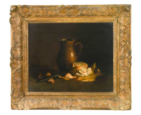 Circle of François Bonvin (French, 1817-1887) Sill life of a jug, knife and walnutsoil on canvas36.5 x 45cm