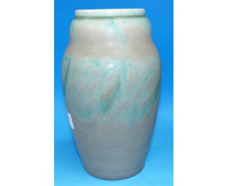 A Pilkingtons Royal Lancastrian vase decorated with turquoise glaze over a grey ground, by Radford, impressed ETR, height 8½"