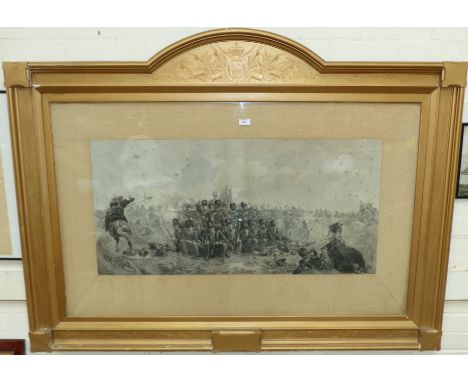 A large Edwardian gilt framed print of the Battle of Quatre Bras
