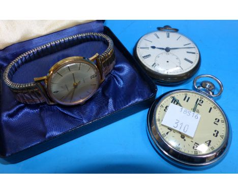 A silver cased key wound open faced pocket watch (a.f.); a chrome pocket watch; a gent's Timex wristwatch