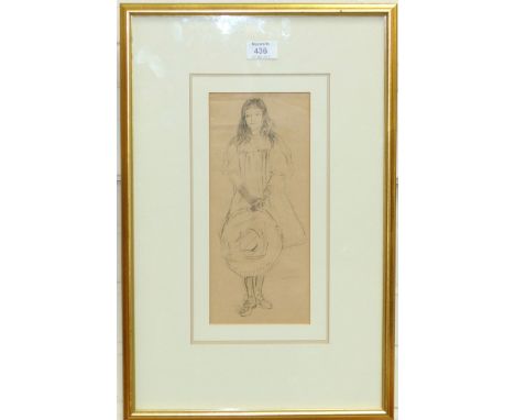 William J Urquhart (1895-1901):  Portrait of a Victorian girl, pencil sketch, 11½" x 5"