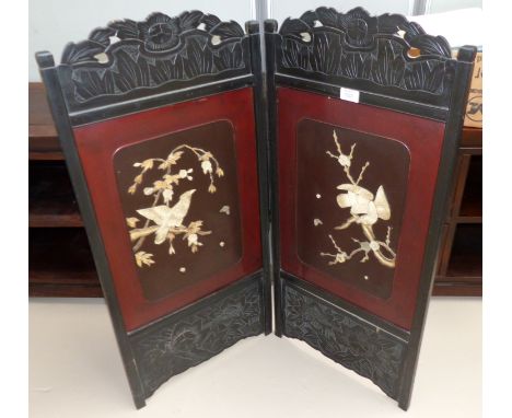 An early 20th century red and black lacquer 2-fold shibayama firescreen