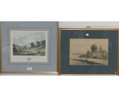 A reproduction 19th century coloured print:  "Bramall Hall"; a French print after M de Jongere; 2 19th prints of cathedral in