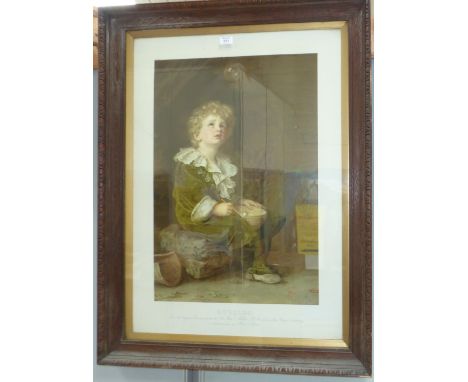 A large 19th century Pear's print:  "Bubbles", in contemporary oak frame