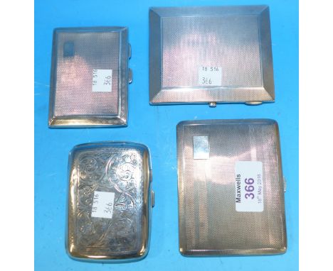 Three engine turned and one chased cigarette cases, Birmingham 1930 & 1951, Chester 1924, Birmingham 1919, 13½ oz.