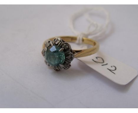 18ct gold blue Zircon set with diamond   ring approx size J       