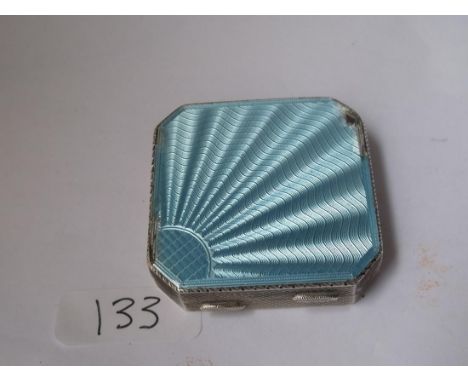 A small silver & blue enamel compact  2" square        