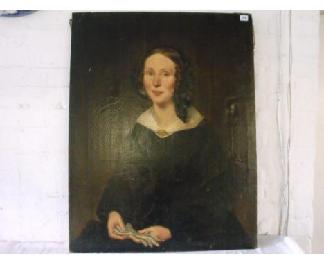 Early Victorian School - half length portrait of a lady  36" x 27" unframed       