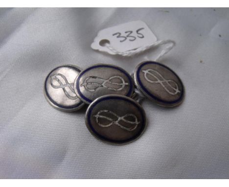 Pair silver & enamel decorated cufflinks    