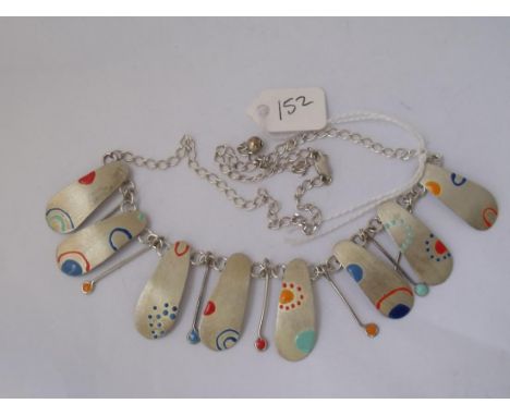 An unusual designer style silver &  enamel necklace       