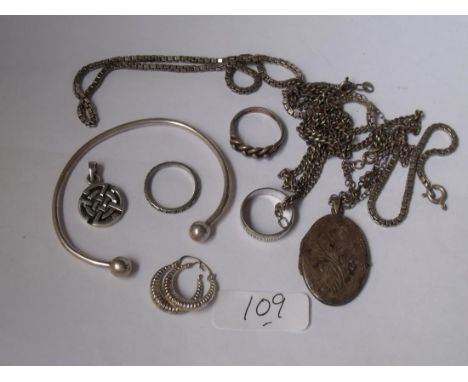 Silver torque bangle and other silver   items         