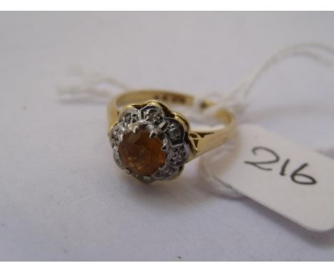 18ct gold diamond & orange stone dress  ring approx size J       