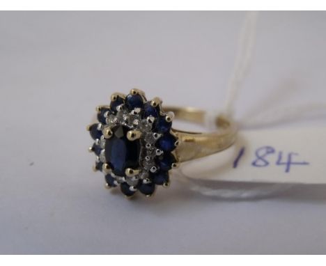 9ct fancy sapphire and diamond cluster   ring (size O)         