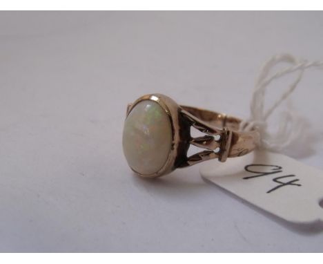 An opal solitaire in pierced 9ct  mount  approx size P       