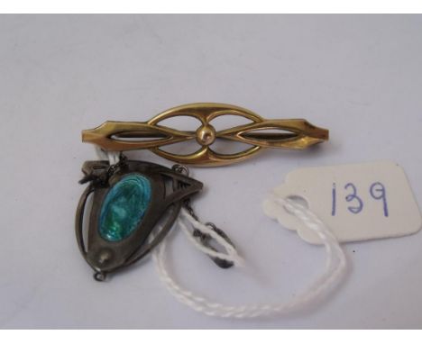 Two items of Charles Horner: silver & enamel   pendant (Chester 1915) and nouveau brooch     