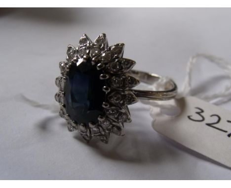 18ct white gold sapphire & diamond   cluster ring approx size R      