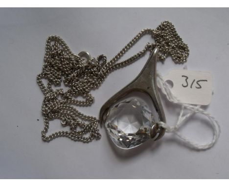 Silver and stone set spinning fob on silver  chain         