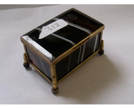 A rectangular banded agate and gilt trinket  box 7cm x 5cm(damaged panel)     