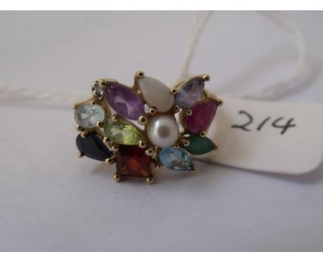 9ct multi stone set dress ring  approx size K 2.8g       