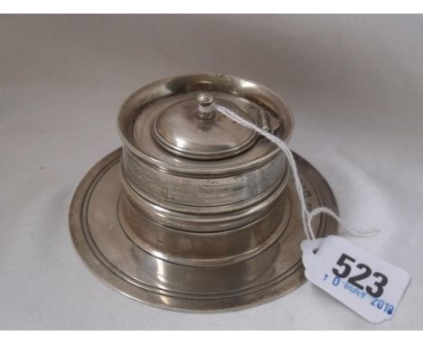 Inkwell of C17th design with integral glass liner. 2.5in dia.   