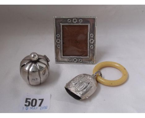 Mini easel-back photo frame 2.25in high. Unmarked etc.   