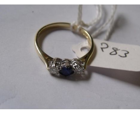 18ct gold three stone sapphire & diamond   ring approx size N       