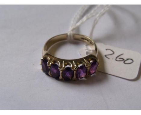 9ct five stone amethyst dress ring  approx size P        
