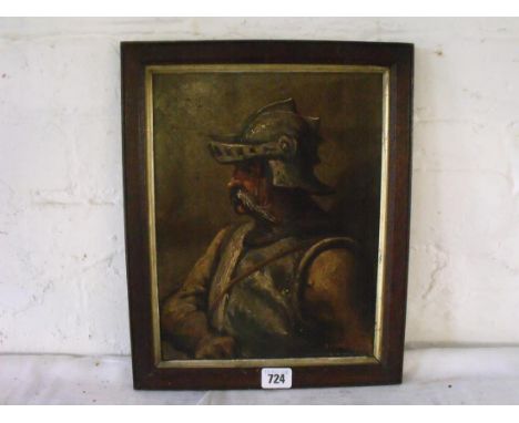Ernest Grist - half length portrait of man in armour  - on board 12" x 9"  signed      