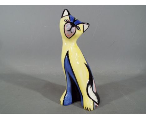 Lorna Bailey ceramic cat figurine entitled Andy, measures approximately 18 cm tall.